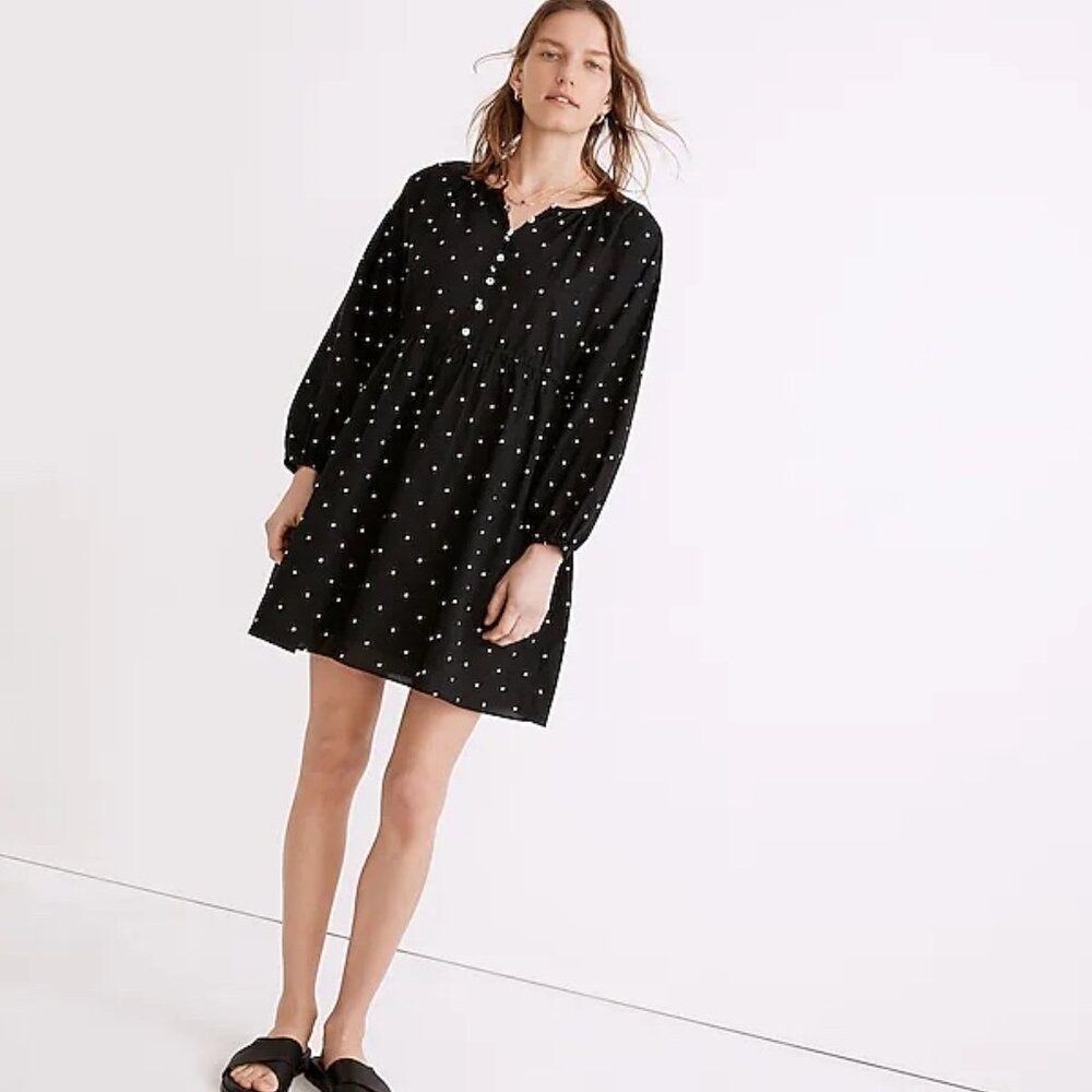 Women's Madewell Button-Front Tie-Waist Mini Dress in Square Spot Size XL